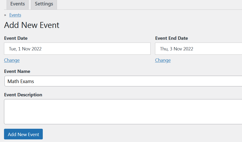 Adding a new event. Adding a new event.